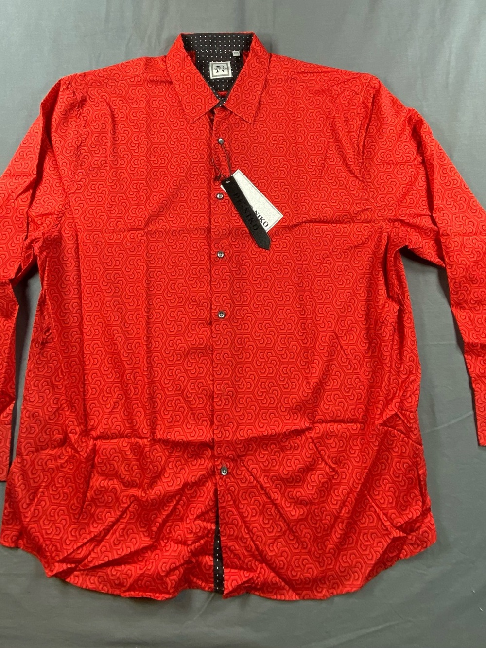 De - Niko Red Men's Patterned Button-Up Shirt XXXL